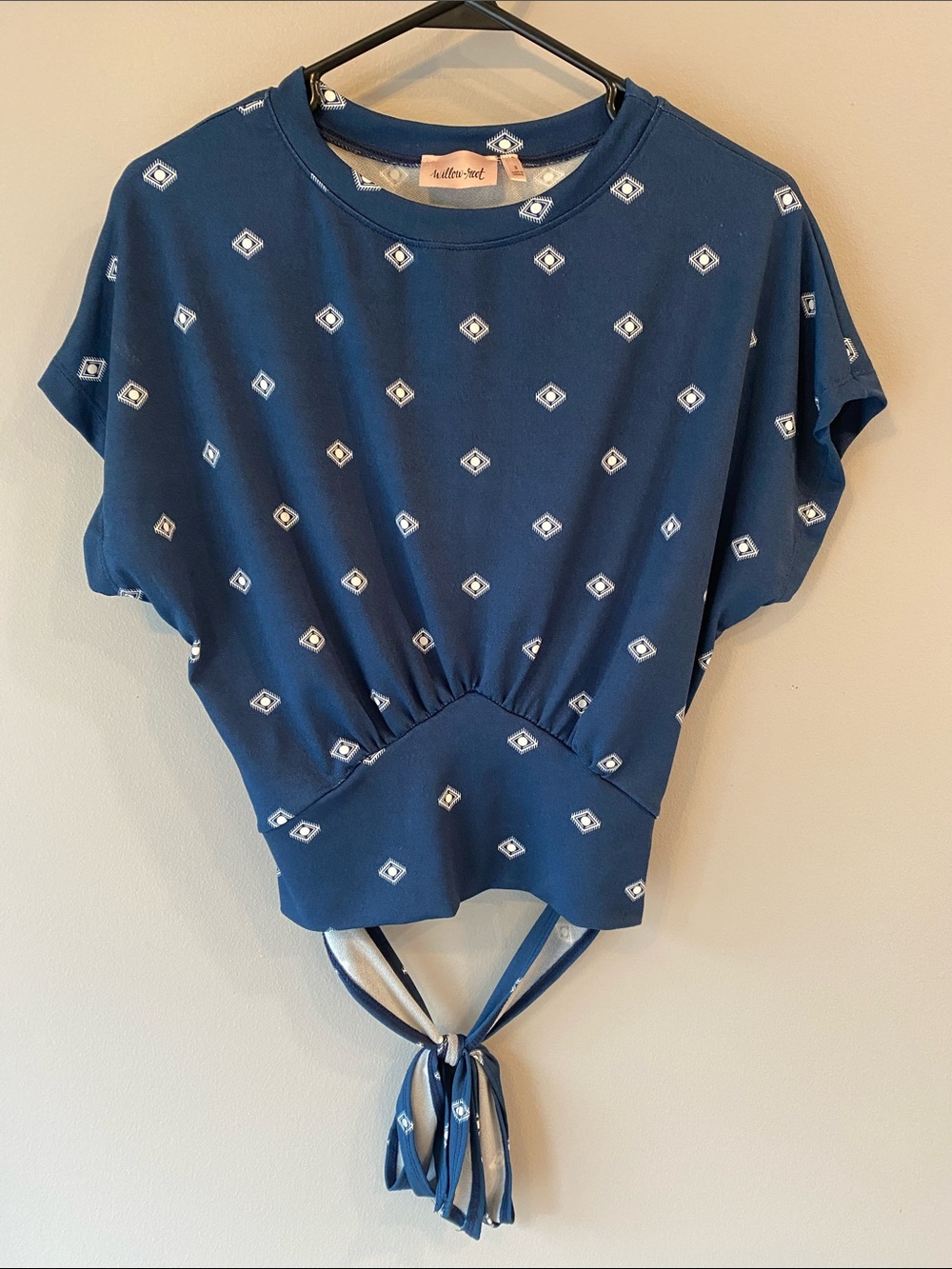 Willow Navy Blue Geometric Tie-Front Crop Top